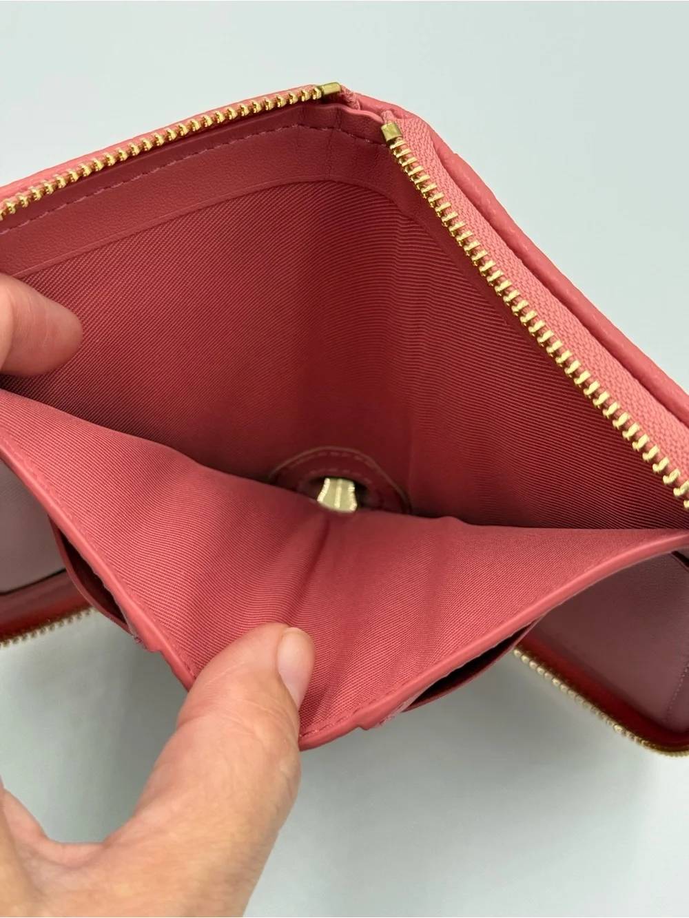 Coach Pink Signature Compact Zip Wallet with Gold Accent